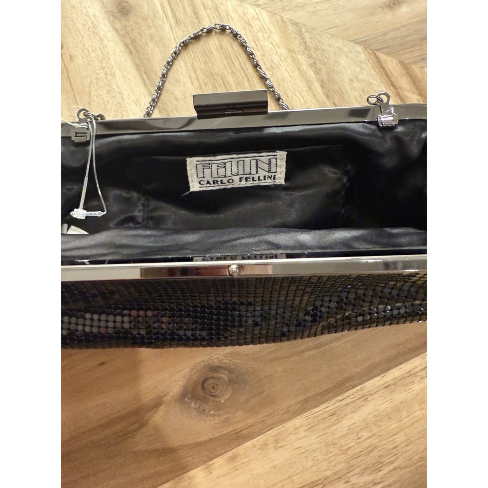 Carlo Fellini Black Metal Mesh Evening Bag Clutch Date Night Fancy Cocktail Hour - Picture 5 of 6